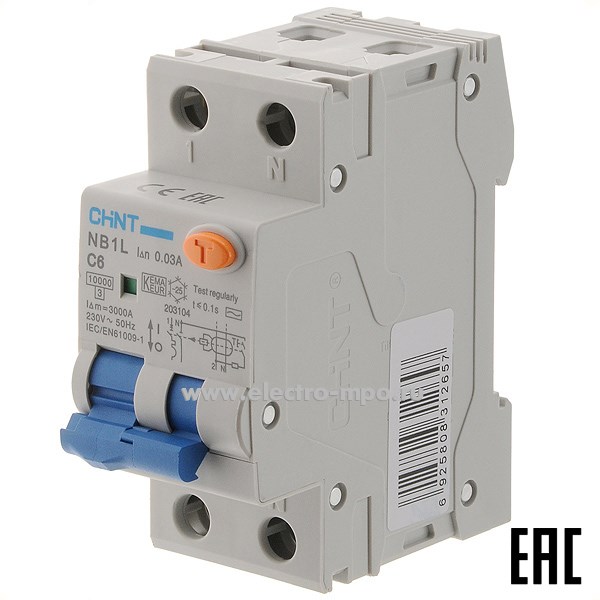 К9330. Дифф. автомат NB1L  203104 (тип AC)  6А-30мА 230В 1P+N 2мод. 10кА хар-ка C (CHINT)