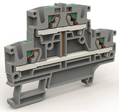 К23. Двухярусная ZEFD410GR клемма с объединенными ярусами на 4 кв.мм (замена на  (ДКС)