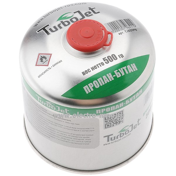 В1164. Баллон TJ800PB (ТУРИЗМ) резьбовое соединение 7/16", газ пропан-бутан 500г (TurboJet)