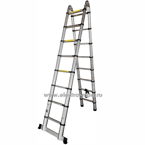 В6027. Лестница DTLH 2.5 телескоп. алюм. с шарниром 2 секции (2.5+2.5м) 8+8ступ. (Алюмет)