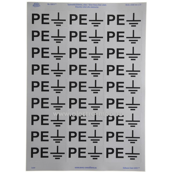 Б2822. Комплект наклеек "PE" со знаком заземления 63,5х29,6мм (МПО Электромонтаж)