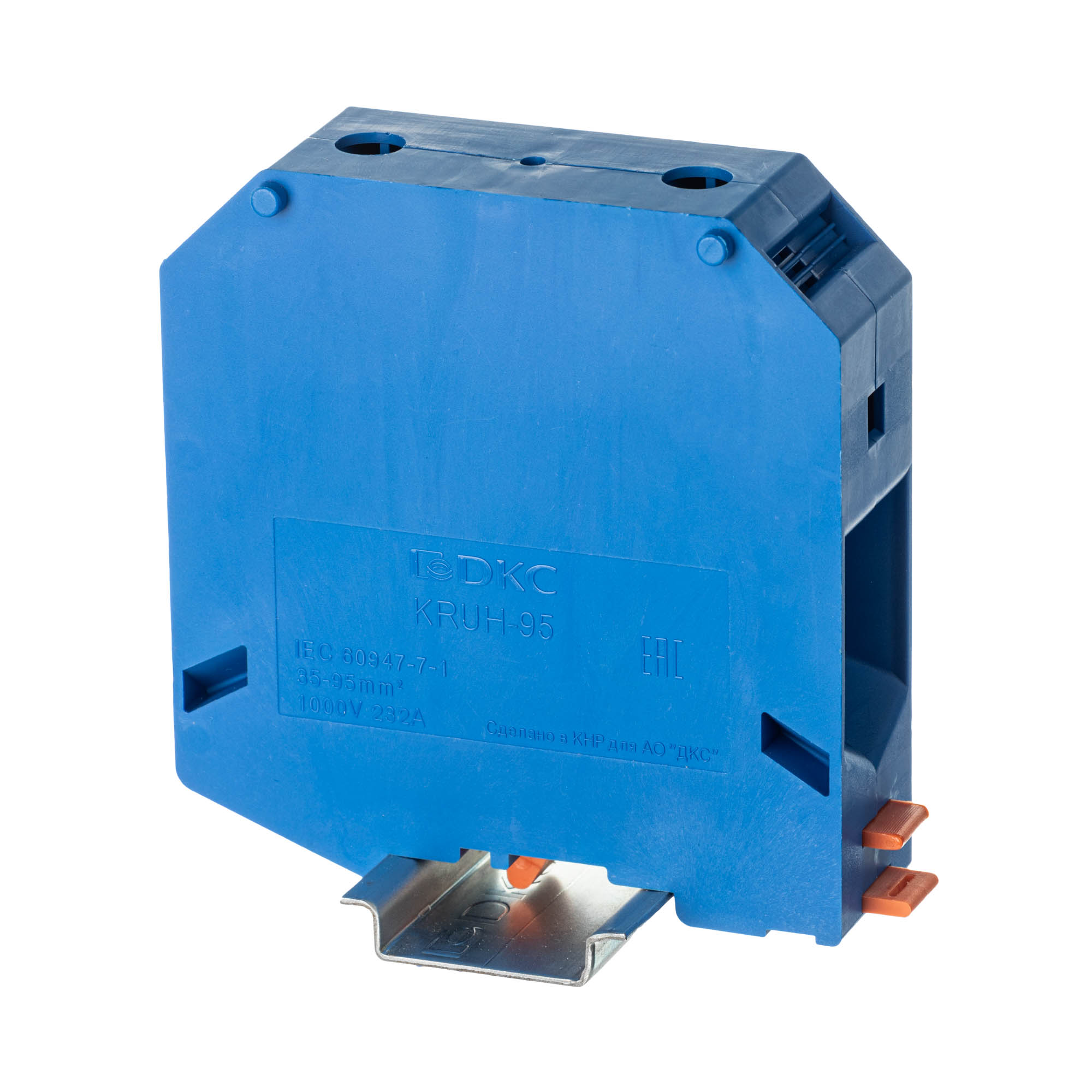 К22. Клемма KRUH-95-BU проходная, винтовой зажим, 2 точки подключения,  95 кв.мм,  (ДКС)