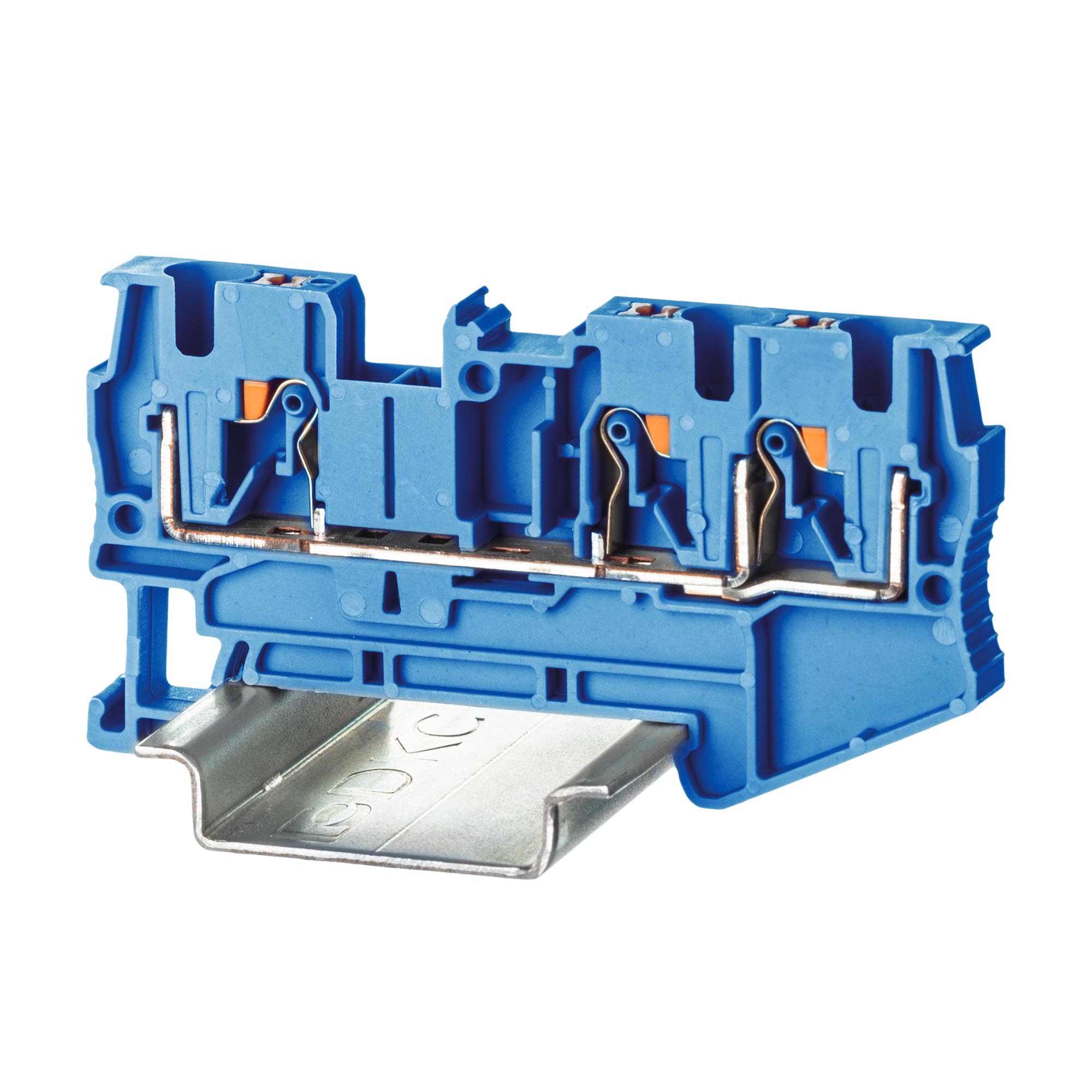 К23. Клемма VPR-4-TWIN-BU проходная, зажим push-in, 3 точки подключения, 4 кв.мм,  (ДКС)