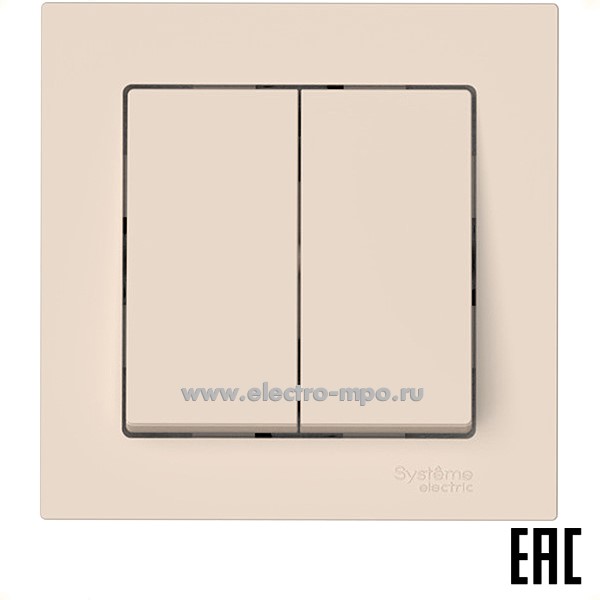 Ю52. Выключатель AtlasDesign ATN000252S 2 кл. безвинт. зажим. с/п бежевый (Systeme Electric)