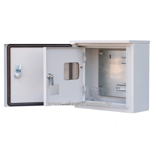 Б0598. Шкаф 30410DEK IP54 300х310х150мм под 1-фаз. счетчик и 12 мод. две двери светло-серый (DEKraft)