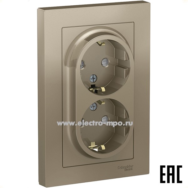 Ю41. Розетка AtlasDesign ATN000526 двойная "евро" со шторками с/п шампань (Systeme Electric)