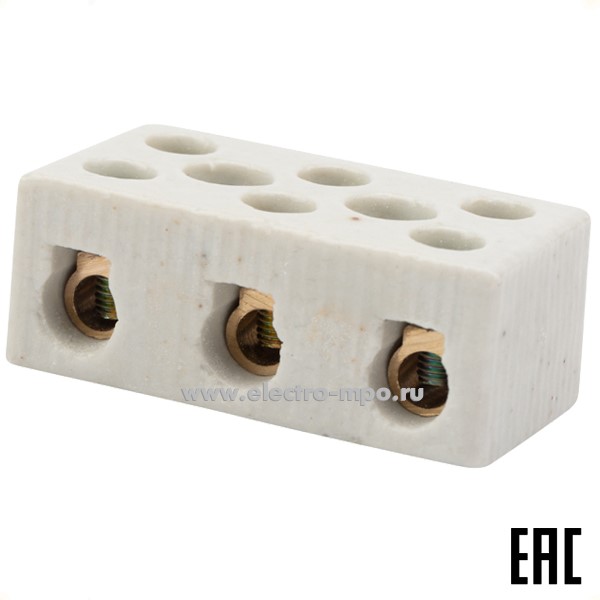 К47. Клемма керамическая 07-6226 винтовая КВ 10мм2 3 пары контактов с крепежным отверстием (Rexant)