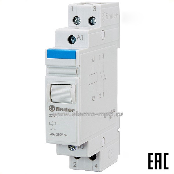 А94. Контактор 222382304000 модульный 230В AC 20А 1з+1р серия 22 (Finder)