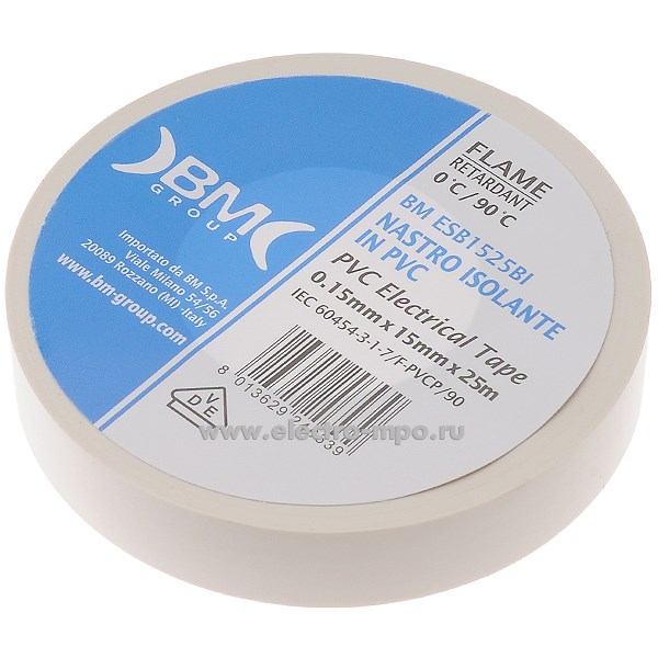 60926. М0926 Лента  ESB1525BI  15ммХ25м изоляционная белая ПВХ (ВМ Италия)
