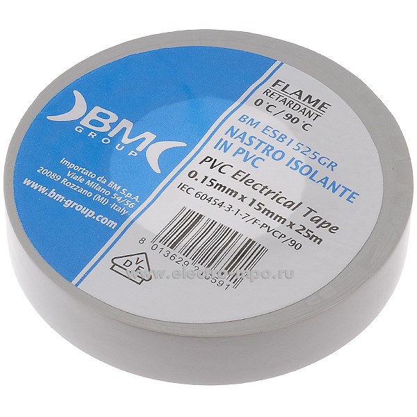 60928. М0928 Лента  ESB1525GR 15ммХ25м изоляционная серая ПВХ (ВМ Италия)