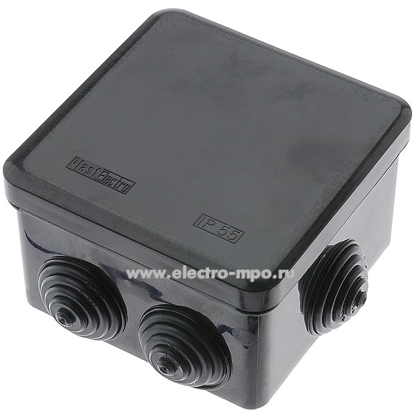 К1632. Коробка РЕ120080Ч распаечная пластиковая с сальниками 80х80х55мм IP55 черная (Пластспектр)