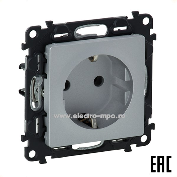 Р7249. Механизм Valena Life 753625 розетки "евр" винтовые зажимы с/п алюминий (Legrand)