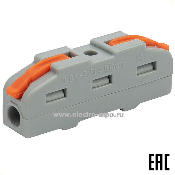 К42. Клемма 07-5240 СМК 222-421 проходная 1 полюс (0,08-4 мм2) серая (Rexant)