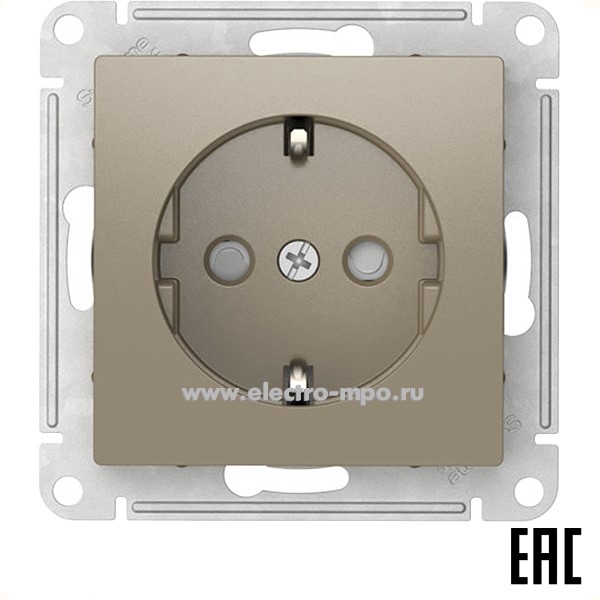 Ю52. Механизм AtlasDesign ATN000545S розетки "евро" со шторками безвинт. зажим.с/п шампань (SE)