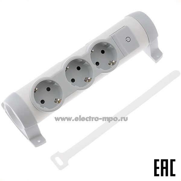 Р1644. Блок Комфорт  694624 на 3 розетки "евр" с выключателем о/п белый/серый (Legrand)