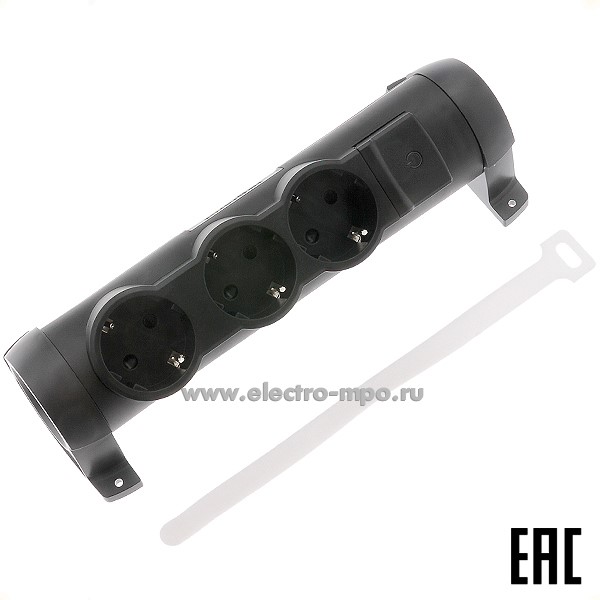 Р1652. Блок Комфорт 694603 на 3 розетки "евр" с выключателем о/п черный (Legrand)