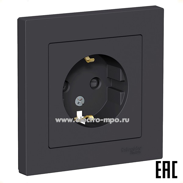 Ю42. Розетка AtlasDesign ATN001044 "евро" со шторками с/п карбон (Systeme Electric)