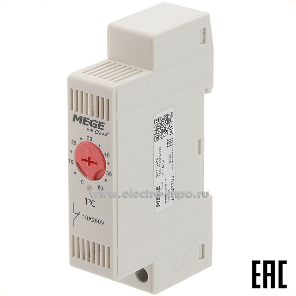 Б3639. Термостат MTF - H06 20221163 Т=0-60 град. 250В АС контакт 1нз (MEGE Cool)