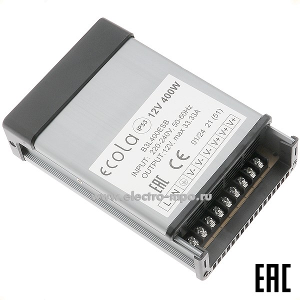 С1077. Блок питания B3L400ESB к светодиодной ленте 220В/12В пост. тока 400Вт IP53 (Ecola)