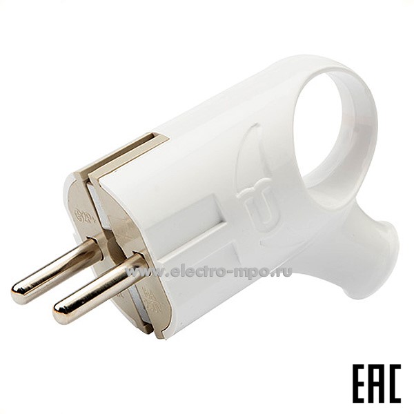 Р38. Вилка 11-8951 Евро угловая с з/к 16А с кольцом белая (Rexant)