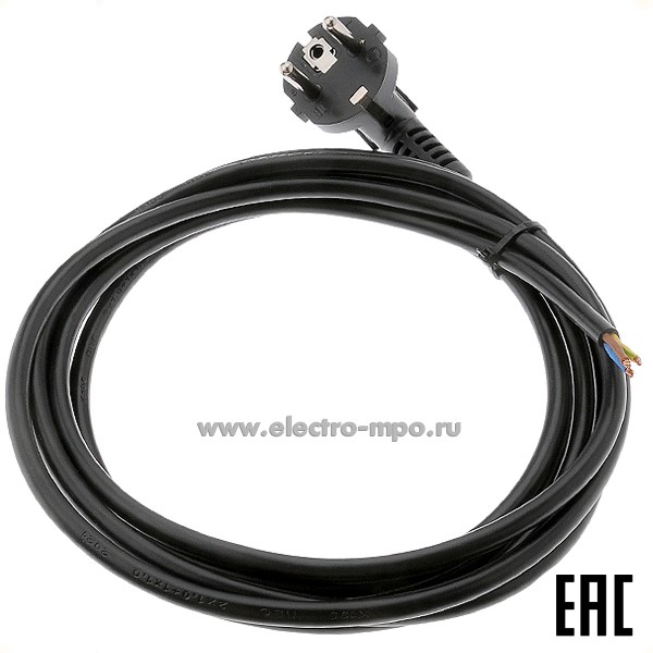 Р5454. Шнур ПВС-ВП-3х1-3,0 армированный вилкой "евр" 3м черный (Электрическая мануфактура)