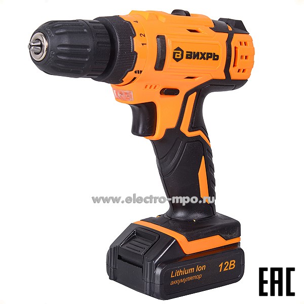 И66. Дрель-шуруповерт аккумуляторная ДА-12-2к (Li-ion) (2,0 А/ч) Вихрь 72/14/2