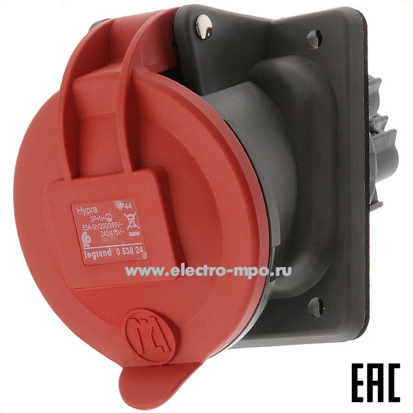 11912. Р4739 Розетка Hypra 053824 на поверхность 3Р+N+Е с/п прямая 63А 400В IP44 (Legrand)