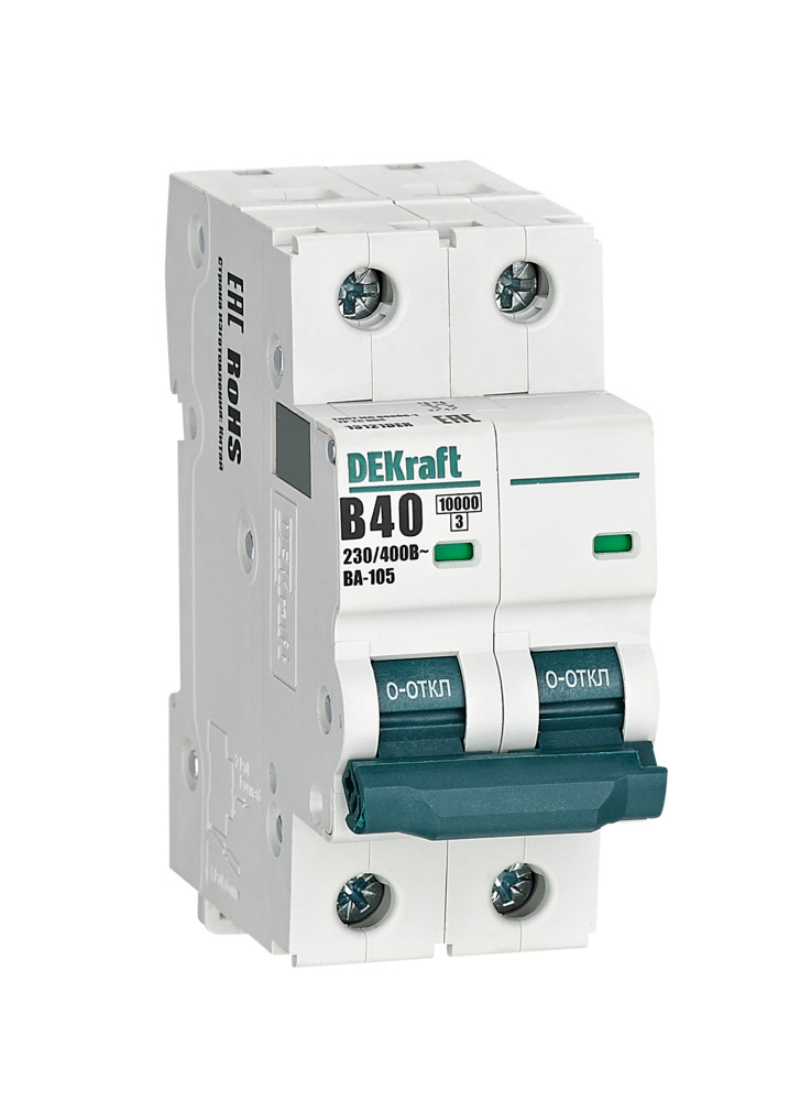 А01. Автоматический выключатель ВА-105 13121DEK 2P 40A х-ка B 10кА (DEKraft)