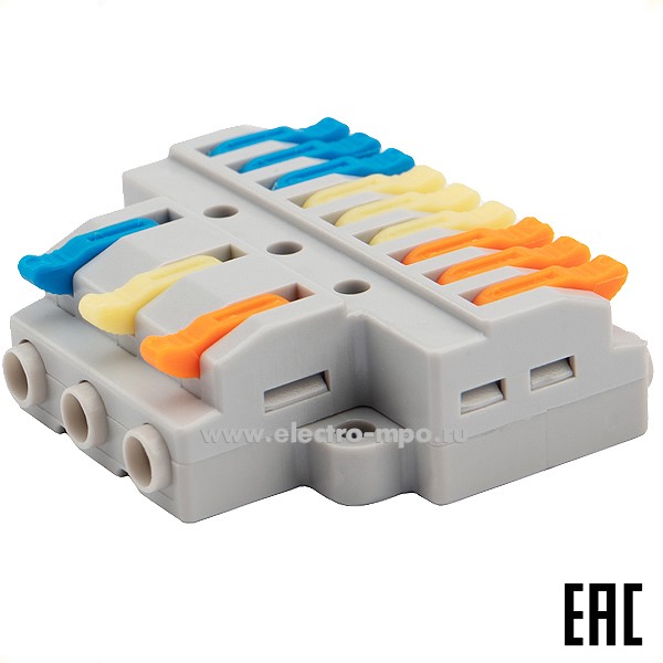 К42. Клемма 07-5232 СМК 3х3 проходная разветвительная 3 полюса с монтажной площадкой (Rexant)