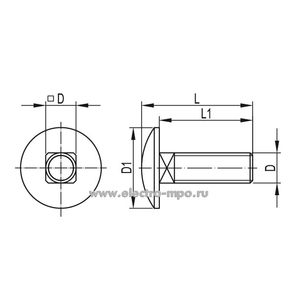 Винт СМ010820 М8х20 с гладкой головкой и квадратным подголовником (ДКС)