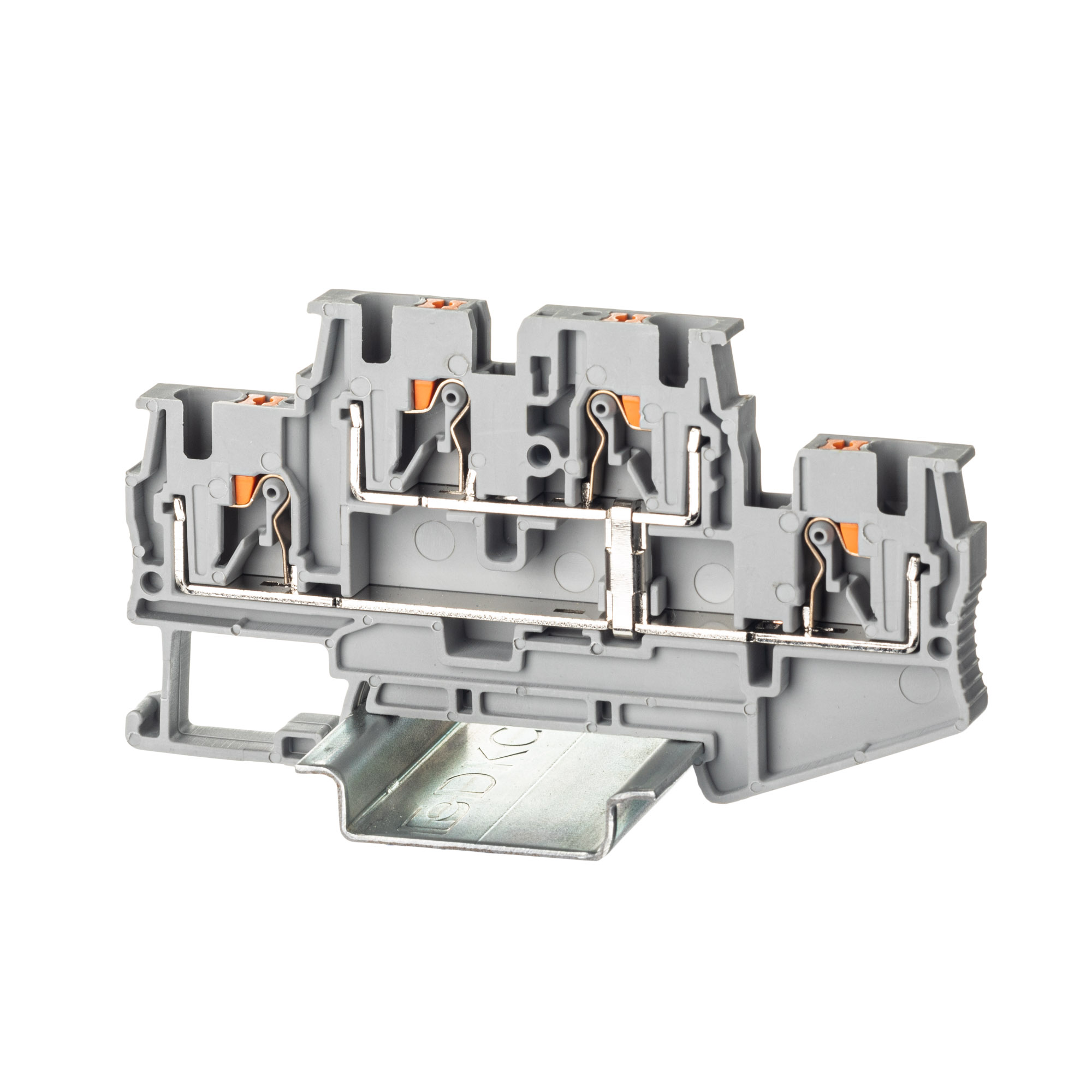 К23. Клемма VPRTT-4-PV-GY двухуровневая, зажим push-in, 4 точки подключения, с перемычкой  (ДКС)