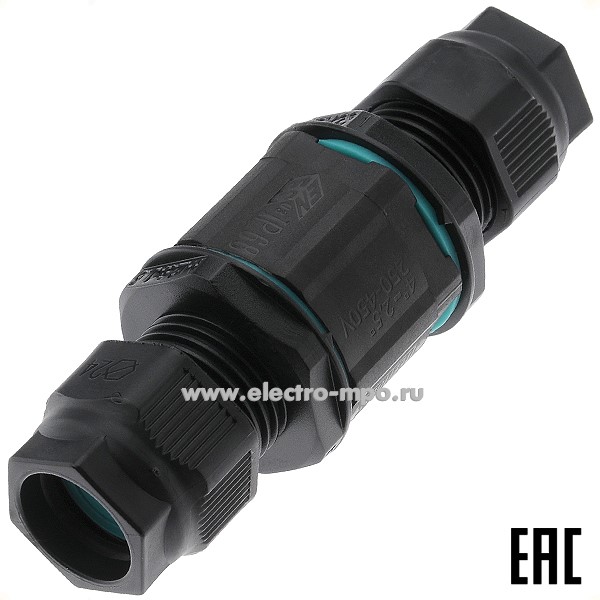 Р9807. Соединитель TEETUBE THB.390.A1A кабельный прямой 3pin 4мм2 пластик IP68 черный (Techno)
