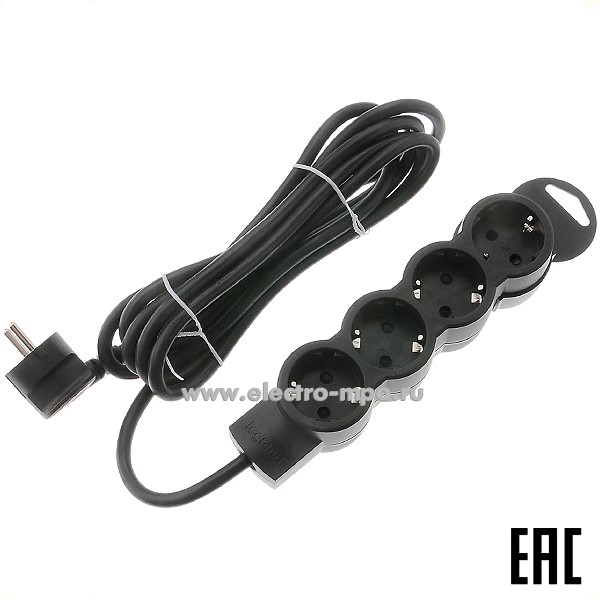 36097.Ю6097 Удлинитель "Стандарт" 695028 3 метра 4 розетки "евр" 16А черный (Legrand)