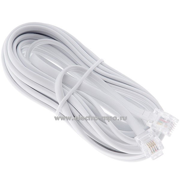 Р4446. Удлинитель 18-3051 телефонный 5м штекер-штекер RJ12 4 контакта белый (Rexant Китай)