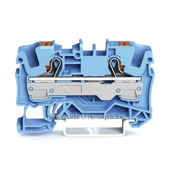 Б7443. Клемма TopJob 2206-1204 проходная кнопка-кнопка синяя 6мм2 41А 800В ширина 7,5мм (Wago)