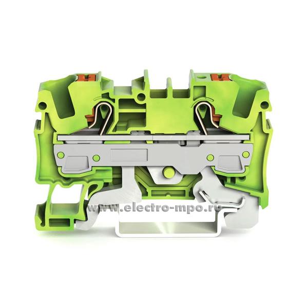 Б7444. Клемма TopJob 2206-1207 проходная кнопка-кнопка жёлто-зелёная 6мм2 ширина 7,5мм (Wago)