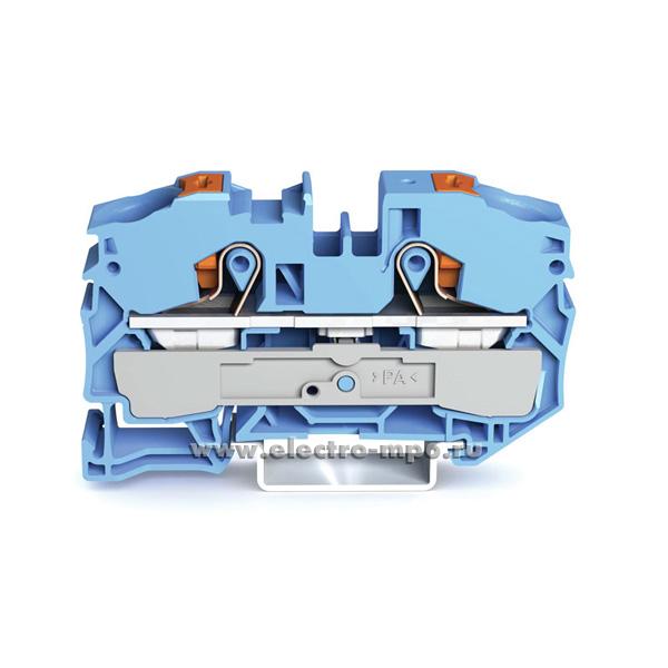 Б7449. Клемма TopJob 2216-1204 проходная кнопка-кнопка синяя 16мм2 76А 800В ширина 12мм (Wago)