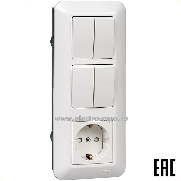 Р1674. Блок Blanca BK2VR-008B-BI выкл. 2кл. + выкл. 2кл. + розетка "евр" со шторк. с/п белый (Systeme