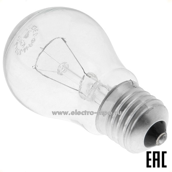 Л6417. Лампа 75Вт ЛОН А50 230-75 Е27 накаливания прозрачная (КЭЛЗ)