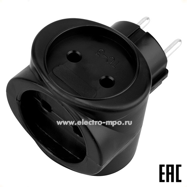 Р43. Тройник 11-1064-1 электрический 6А б/з черный 220В (Rexant)