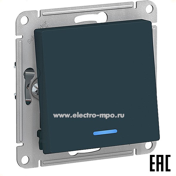 Ю51. Механизм AtlasDesign ATN000863 переключателя 1 кл. с подсветкой с/п изумруд (Systeme Electric)