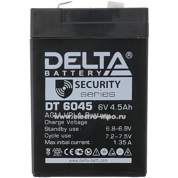 Н6522. Аккумуляторная батарея DT6045 6В 4,5Ач срок службы 5 лет (Delta Китай)