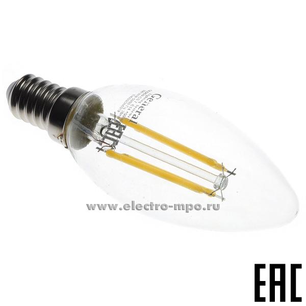 Л1305. Лампа 4Вт Filament прозрач. 646600 GLDEN-CS-7-230-E14-4500К светодиодная &quot;свеча&quot; х/б свет (General)