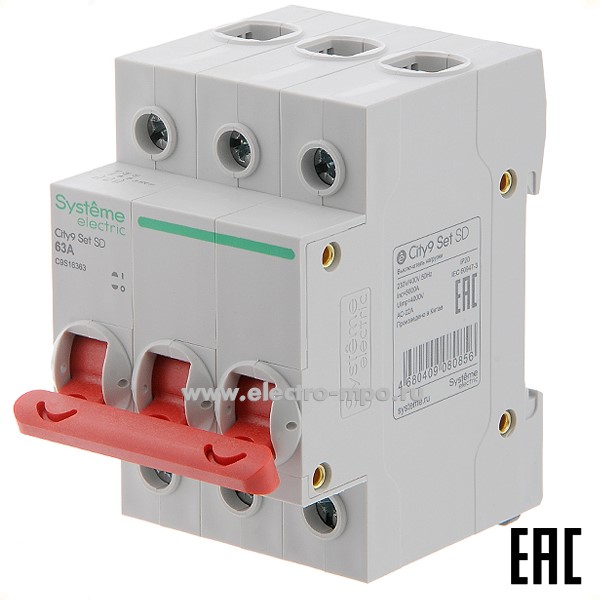 А4880. Выключатель-разъединитель City9  C9S16363 3 полюса 63А 400В на DIN-рейку (Systeme Electric)