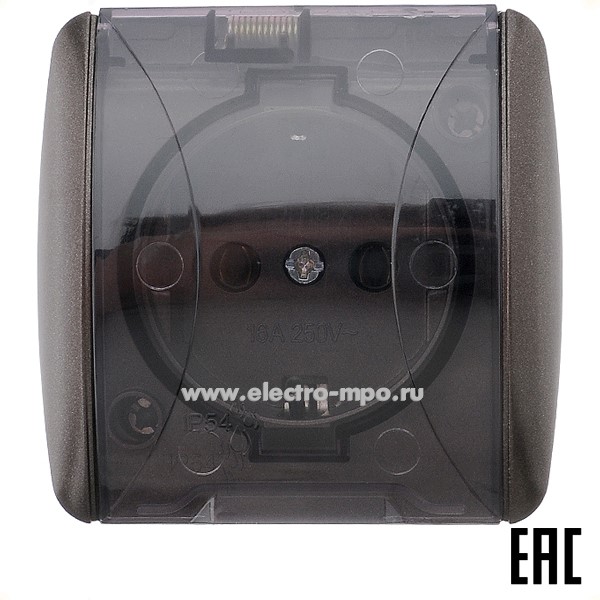36362.Р6362 Розетка Селигер SQ1818-0207 "евр" с прозрачной крышкой о/п IP54 шоколад (TDM)