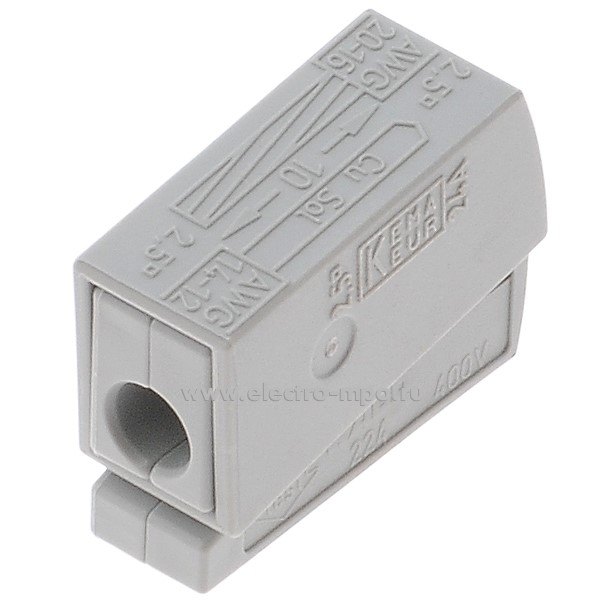 К4640. Зажим 224-101 безвинтовой 1х(1,0-2,5)/1х(0,5-2,5) кв.мм для меди (Wago)