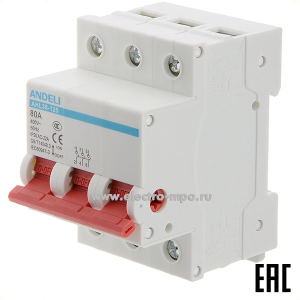 А6742. Выключатель нагрузки AHL30-125 3P 80A ADL04-026 (ANDELI)