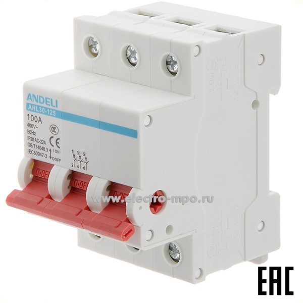 А6744. Выключатель нагрузки AHL30-125 3P 100A ADL04-014 (ANDELI)