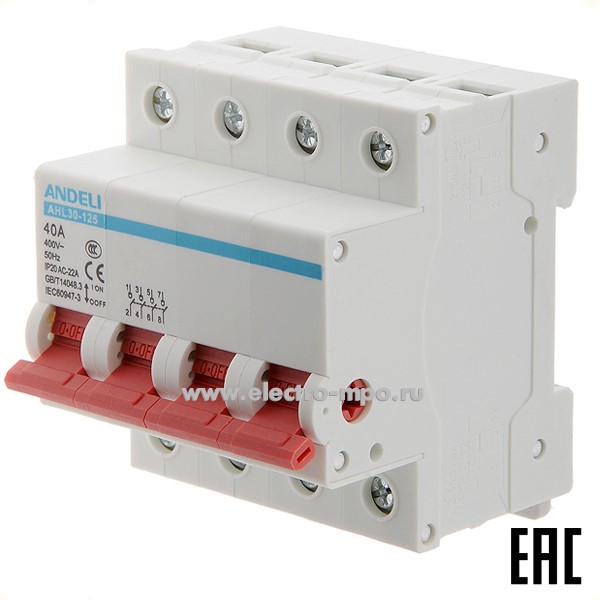 А6747. Выключатель нагрузки AHL30-125 4P 40A ADL04-027 (ANDELI)