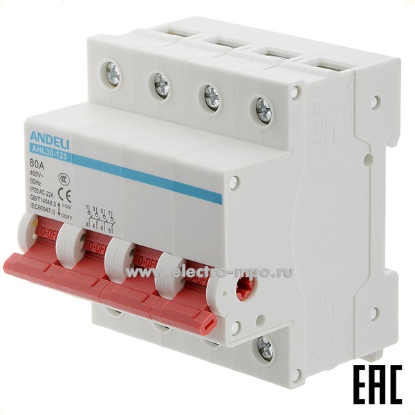 А6750. Выключатель нагрузки AHL30-125 4P 80A ADL04-028 (ANDELI)